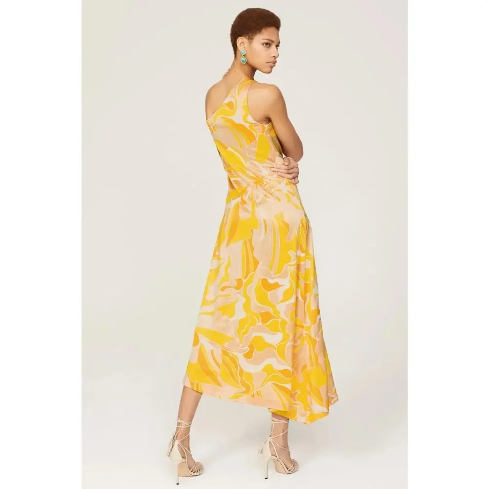 Alexis Brave Lef Dress Floral Satin Sleeveless One Shoulder Sunlight Yellow M